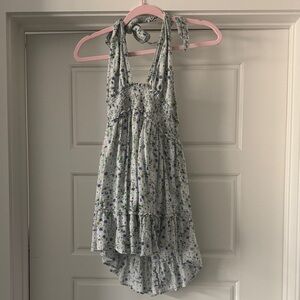 Aerie Backless Dress with Floral Pattern in White and Blue